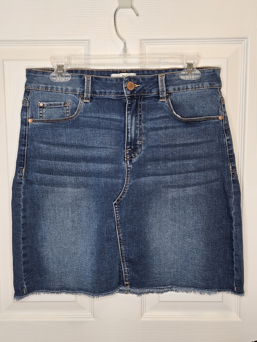 Jordache Mini Denim Skirt Medium Blue Size 10 Stretch Raw Hem